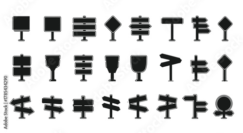 Vector set of various road signs direction signs and signpost illustrations