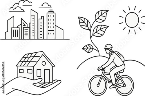 Sustainable living and ecofriendly lifestyle choices for a greener future in line art