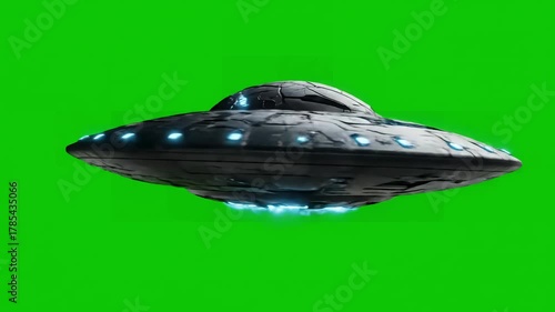 Wallpaper Mural Green Screen ufo fly by rotating spaceship with extraterrestrial visitors alien flying saucer isolated on background 4k loop scene 1 distortion, overlay, glitch, static noise, scan lines black Torontodigital.ca