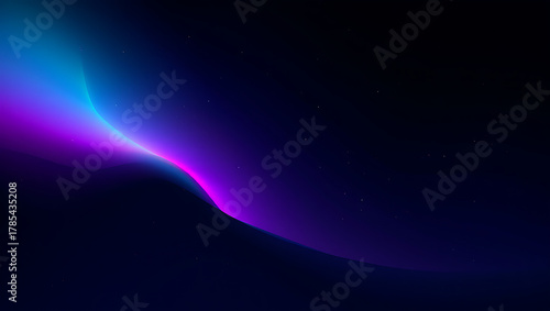 Abstract glowing aurora borealis light streak in deep dark space with vibrant blue and purple neon colors creating a futuristic and ethereal atmosphere