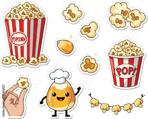 Retro popcorn bucket illustration with bold colors