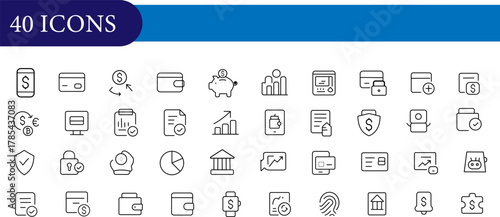 Fintech & Digital Banking Icons – 40 Outline and Filled Vector Symbols for Finance and Payment Applications