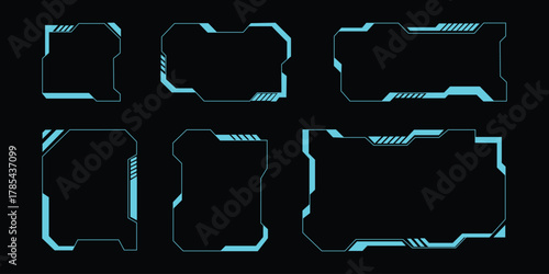 Futuristic HUD elements and interface components, frames icon vector. sci fi gaming interfaces and tech displays symbol. vector illustration.