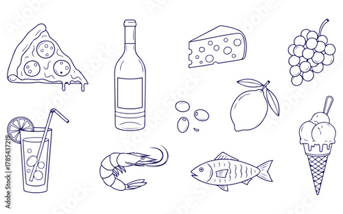 Collection of food and drink vector illustration