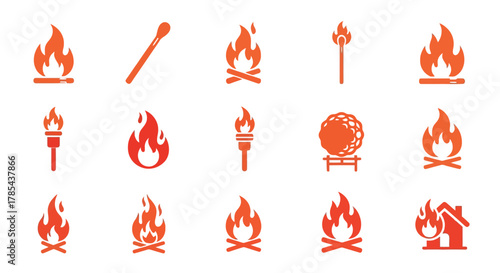 Fire flame vector icon set illustration of burning fire campfire torch