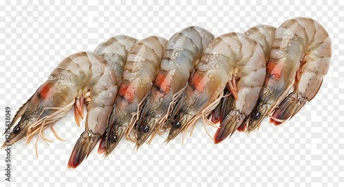 Raw Shrimp with Shell on Transparent Background