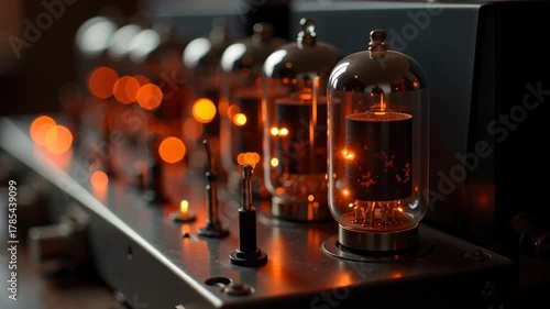 Captivating vintage amplifier tubes glow with warm inviting light, hinting at powerful audio performance and nostalgic sound experiences.