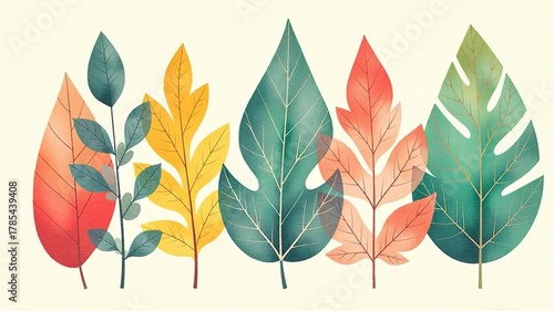 Vibrant stylized leaves in warm autumn colors create a dynamic and modern natural backdrop for design projects