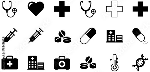 Essential medical icons for healthcare design projects and professional presentations