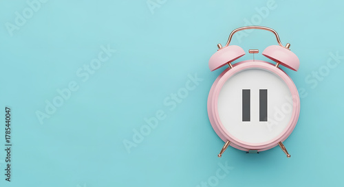 Alarm clock with pause sign, take a break, menopause concept, hormone replacement therapy
