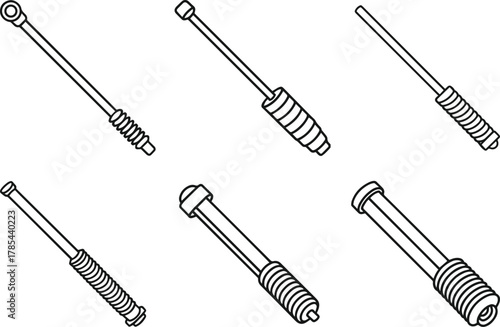Set of threaded rod outline vector illustration line art