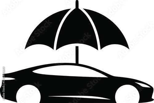 Car under umbrella isolated on white background, symbolizing protection, insurance, and safety for vehicle owners against unforeseen circumstances
