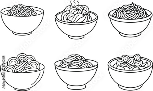 spaghetti bowl outline vector illustration line art