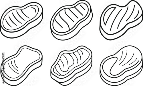 Set of steak outline vector illustration line art