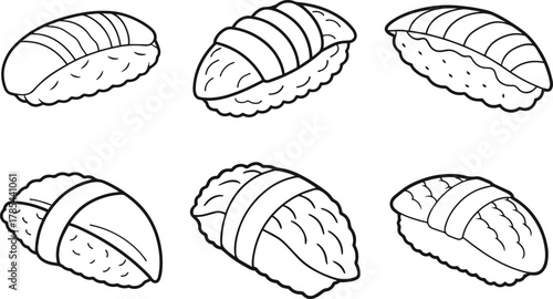 Set of sushi nigiri outline vector illustration line art