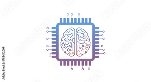 Innovative graphic representation of a chip with a brain inside, symbolizing