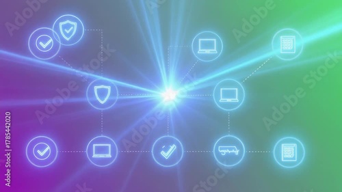 Wallpaper Mural Network security concept with glowing icons and light rays. Torontodigital.ca