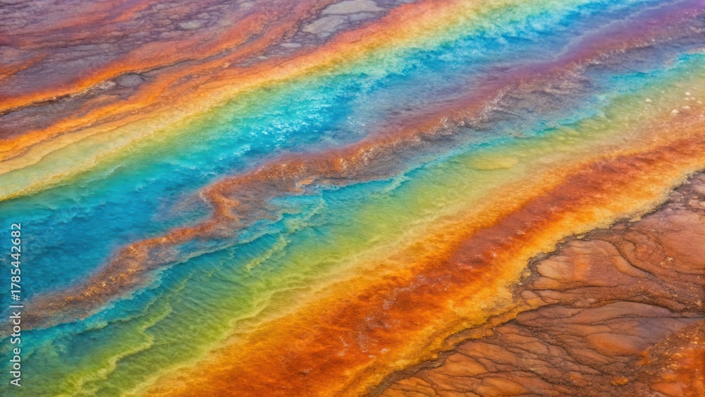 Obraz premium Vibrant abstract pattern resembling oil slicks, featuring a spectrum of colors across textured surfaces.