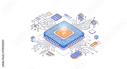 Innovative Artificial Intelligence Processor Unit Isometric Vector Concept