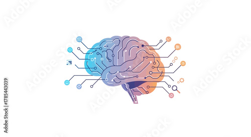 Conceptual Brain Circuitry with Interconnected Icons for Cognitive Function