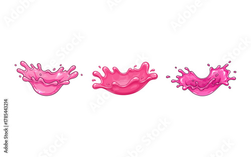 Pink Liquid Splashes and Drops Collection, Dynamic Fluid Motion Elements
