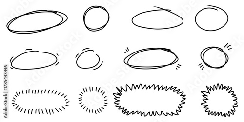 Doodle Mark Highlight Ovals and Circles Vector Hand-drawn doodle marks and shapes ideal for informal annotation, educational content, and artistic design overlays.