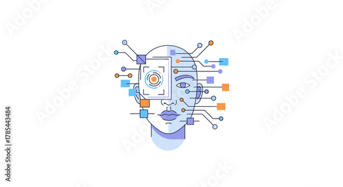 Artificial intelligence with human face and circuit board integration concept