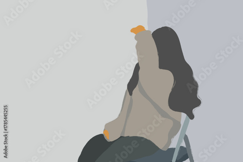 Girl in Oversized Sweater Sitting on a Chair in Empty Room