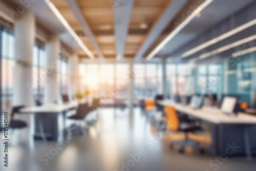 Blurred empty open space office. Abstract light bokeh at office interior background