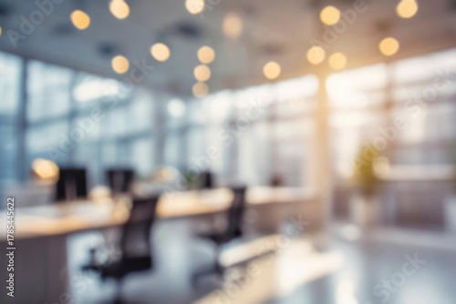 Blurred empty open space office. Abstract light bokeh at office interior background