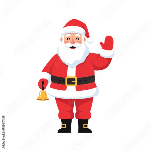 Cheerful Santa Claus Illustration Festive Holiday Icon with Bell and Waving Hand for Christmas Designs