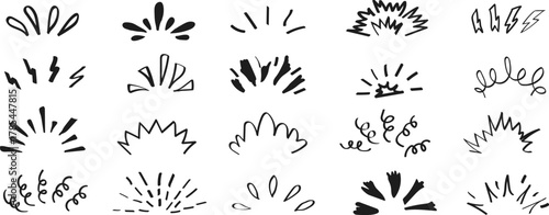 Pop shine line doodle set featuring hand-drawn sunburst illustrations. Perfect for adding bright, energetic accents to logos, posters, stickers, and creative vector.