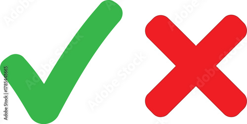 Green checkmark and red cross icons for approval rejection decision symbols