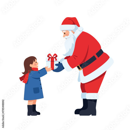 A Generous Santa Gifting Joy to a Child on a Festive Holiday