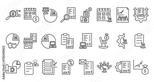 Icon Pack of Financial Freedom Strategy in Creative Outline Vector Style for Business Growth Wealth Management Investment Planning Income Diversification Financial Stability Budget Control