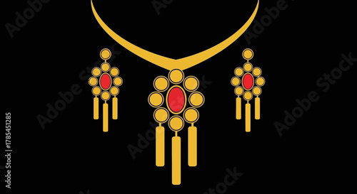 Gold necklace and earrings jewelry set fashion accessory illustration