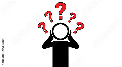 Understanding problems concept with question marks and stick figure art