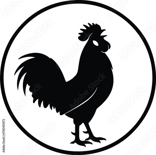Vector rooster within circle farm animal silhouette illustration