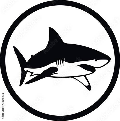 Vector shark in circle predatory animal ocean fish silhouette illustration