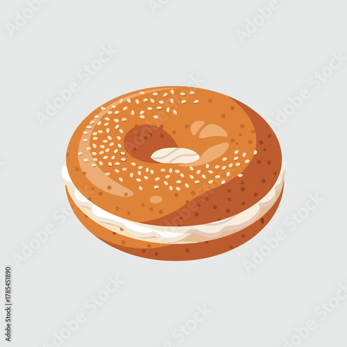 Delicious sesame bagel with creamy white cream cheese filling a classic breakfast treat.