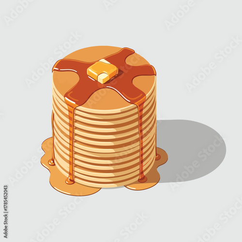 Delicious stack of pancakes with butter and syrup breakfast food.