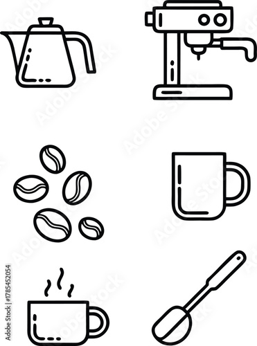 Coffee Brewing Tools Outline Set