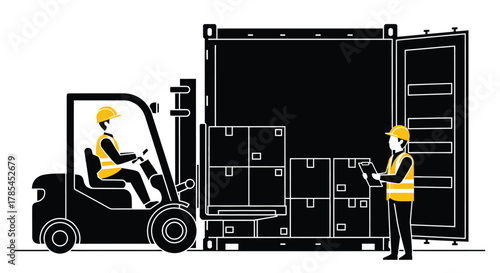 Forklift loading container cargo shipping logistics transportation export