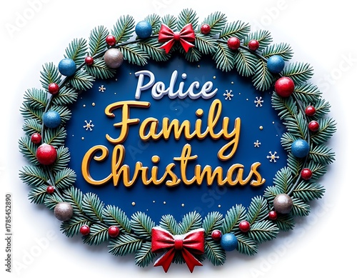 Festive police family christmas wreath holiday celebration design