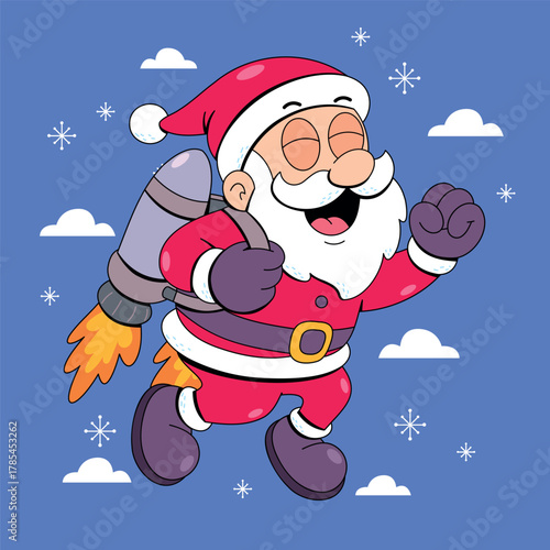 Jetpack Santa Soaring Through the Winter Sky
