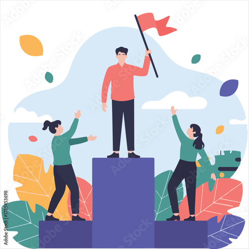 Leadership and Teamwork Concept Vector Illustration,Business Leadership Flat Design Vector,Motivational Team Success Illustration,Corporate Leadership and Team Spirit Vector,Group of People.