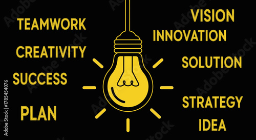 Business idea lightbulb teamwork creativity success plan vision innovation