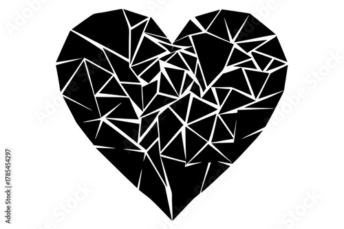 Abstract shattered heart shape geometric design silhouette isolated on white background