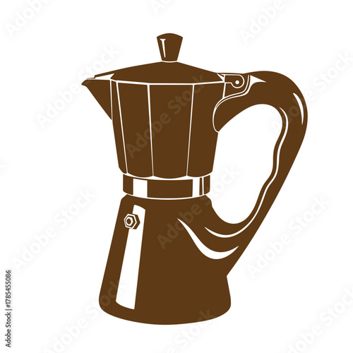 Brown silhouette of a traditional italian moka pot for coffee brewing vintage art