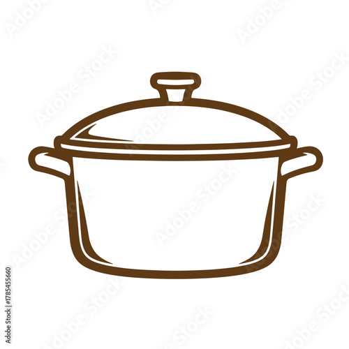 Brown vintage art illustration of a covered cooking pot for food preparation and cuisine